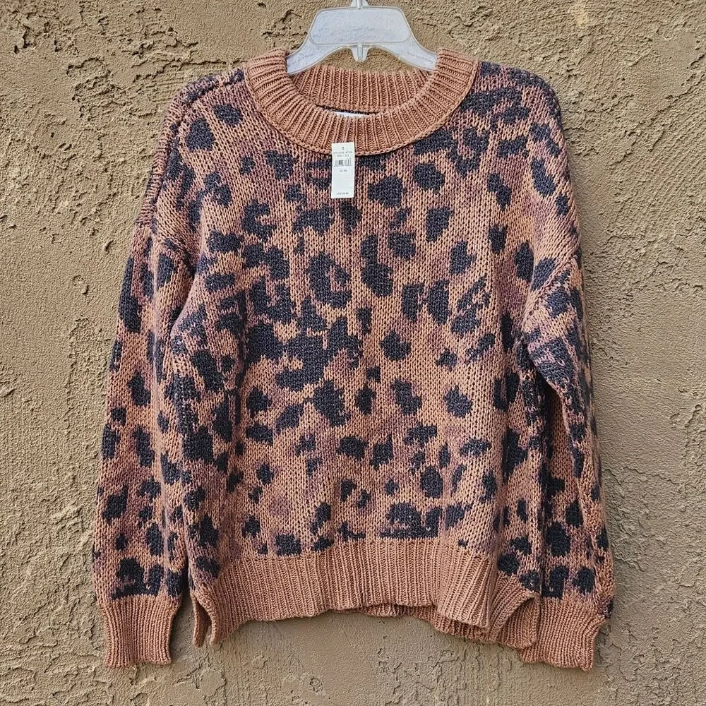 Aerie Animal Print Oversized Long Sleeve Crew Neck Sweater Size XS